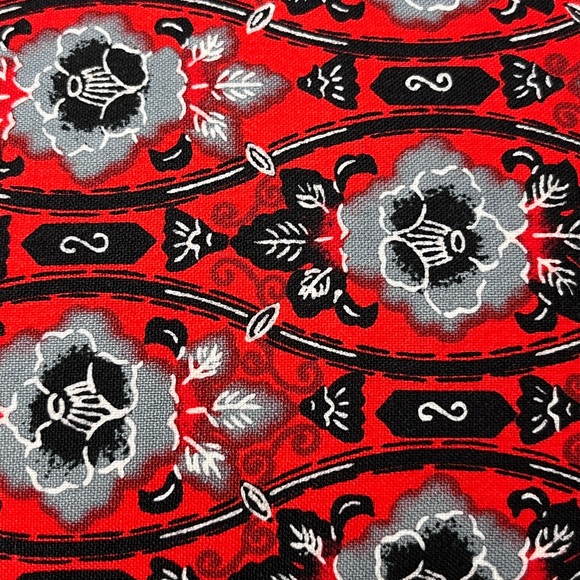 Kiriko Pillow 17x12 Red Print Blue Wool Denim Herringbone Back Cotton Insert PDX - Picture 2 of 12